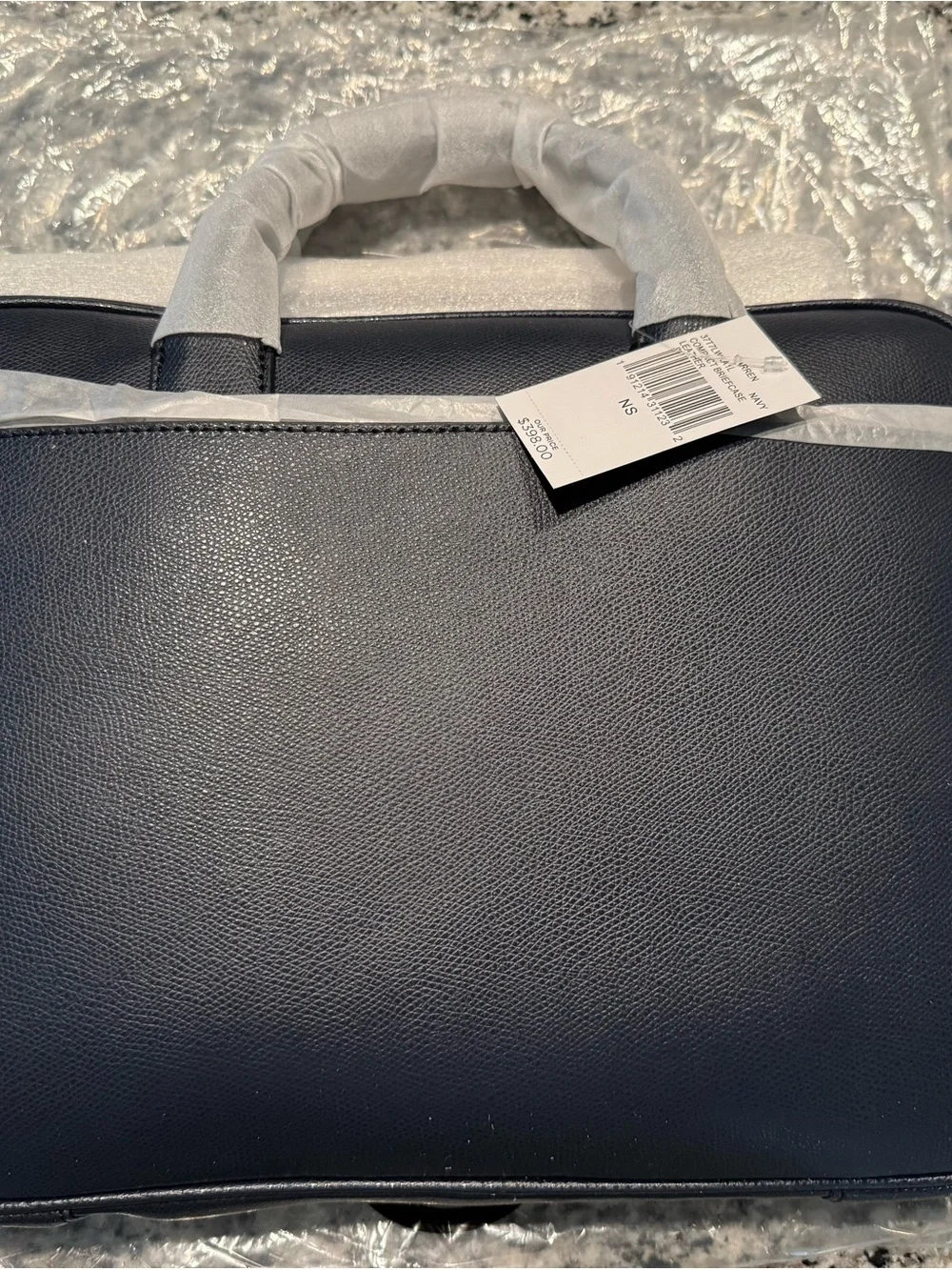 Michael Kors Navy Leather Men's Briefcase with Top Handles NWT